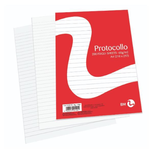 BE MORE RISMA CARTA PROTOCOLLO 200 FOGLI 60 GR A4 1 RIGO BIANCO